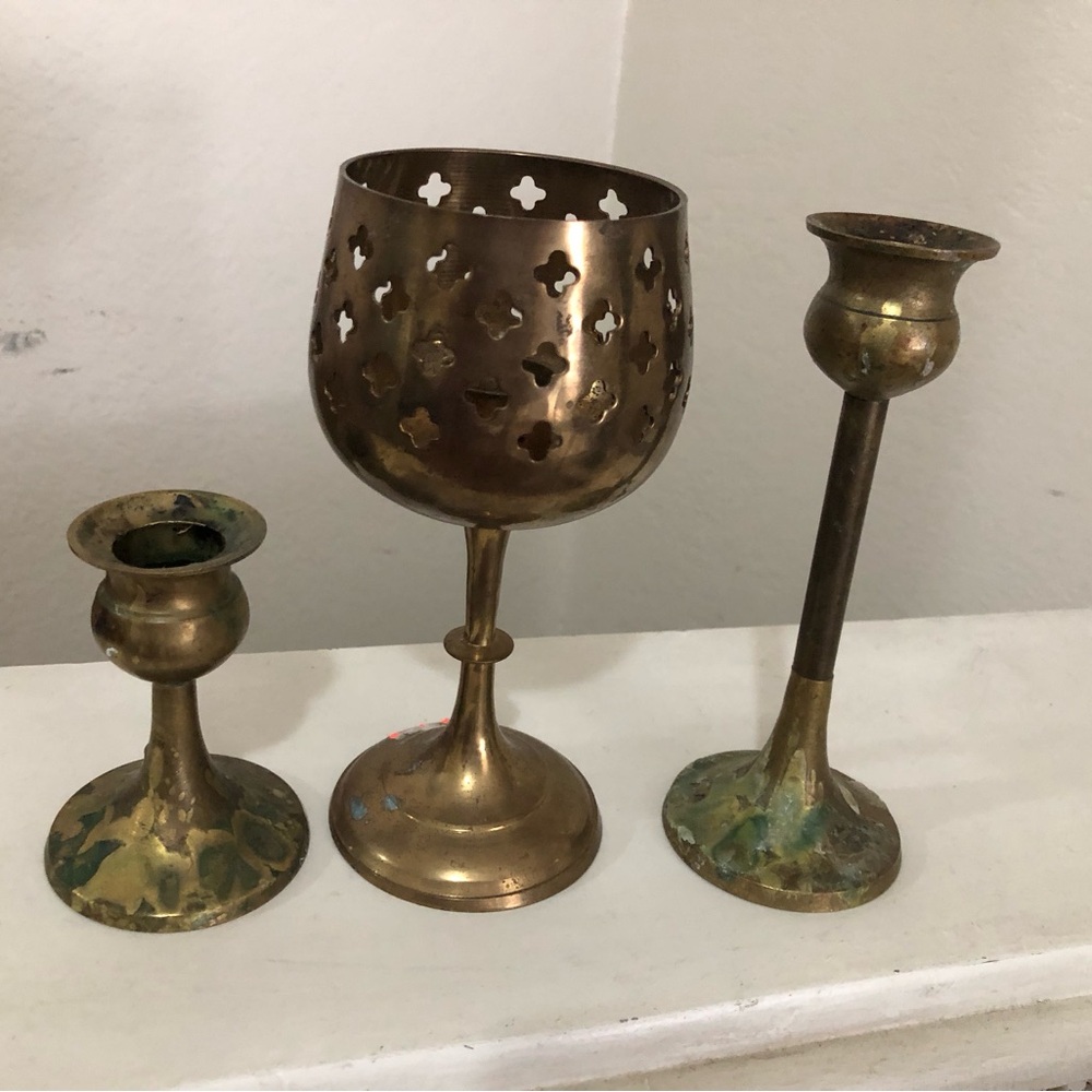 Antique Brass Short Candle Holders